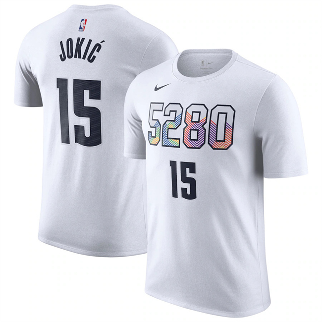 Men's White Denver Nuggets #15 Nikola Jokic 2024/25 City Edition Name & Number T-Shirt